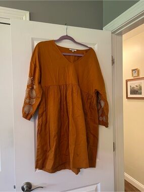 Madewell Rust Orange Embroidered Sleeve Mini Dress